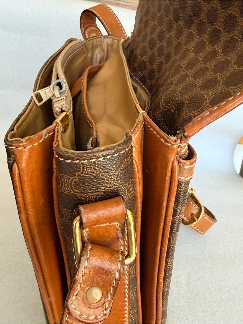 Celine Brown Macadam Print Crossbody with Tan Leather Trim and Gold Hardware - Picture 5 of 13